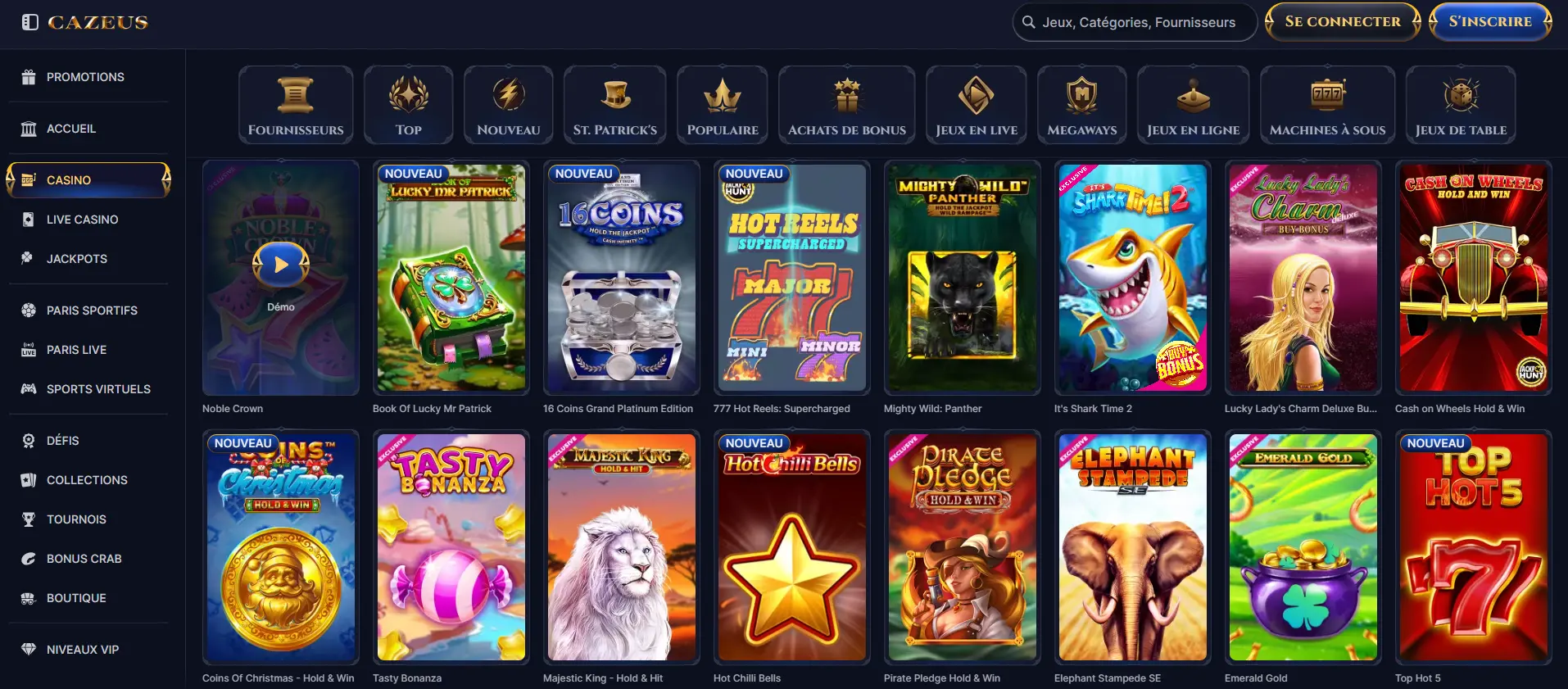 Quels sont les jeux proposés sur Cazeus casino en ligne ? Quels sont les jeux proposés sur Cazeus casino ?