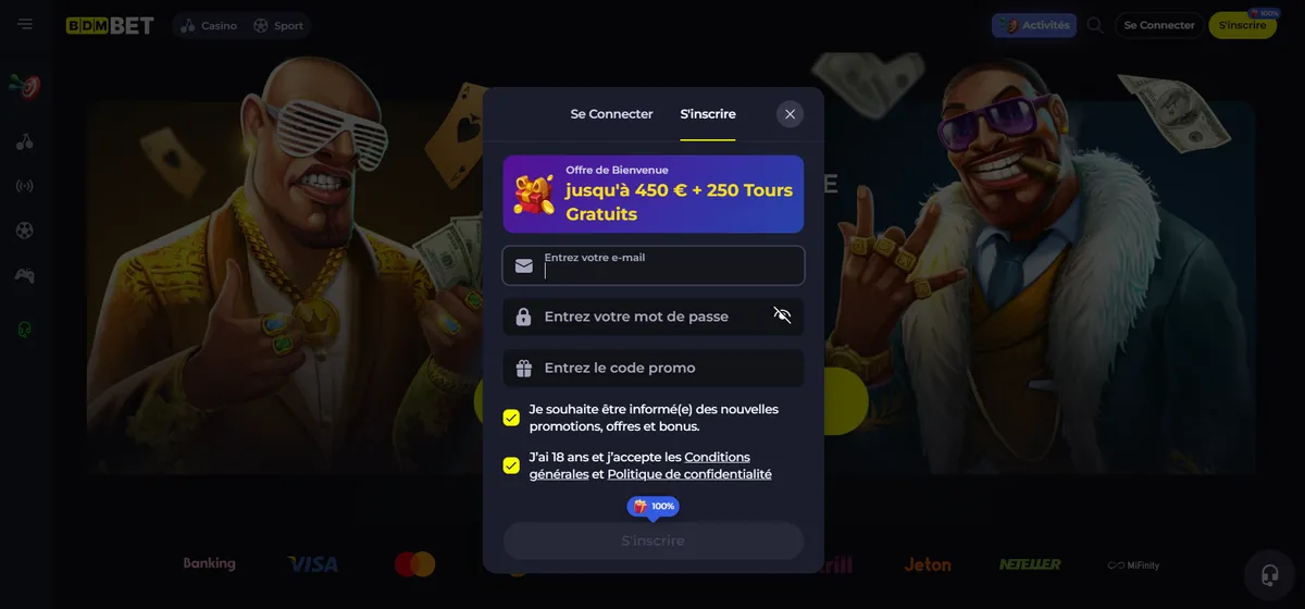 Inscription rapide sur BDMbet casino Inscription sur BDMbet Casino